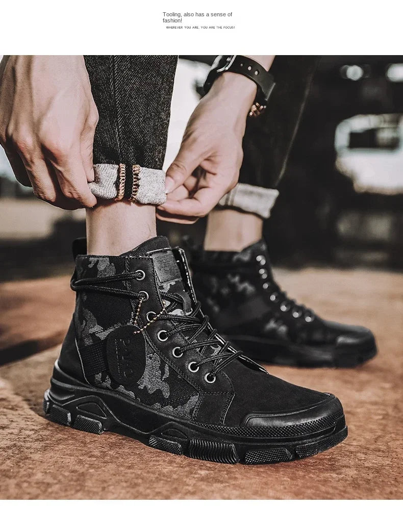 Military Boots for Men Autumn High Top Camouflage Desert Casual Flats Mens Boot Breathable Non Slip Work Shoes Zapatillas Hombre by PETAL & GLOW