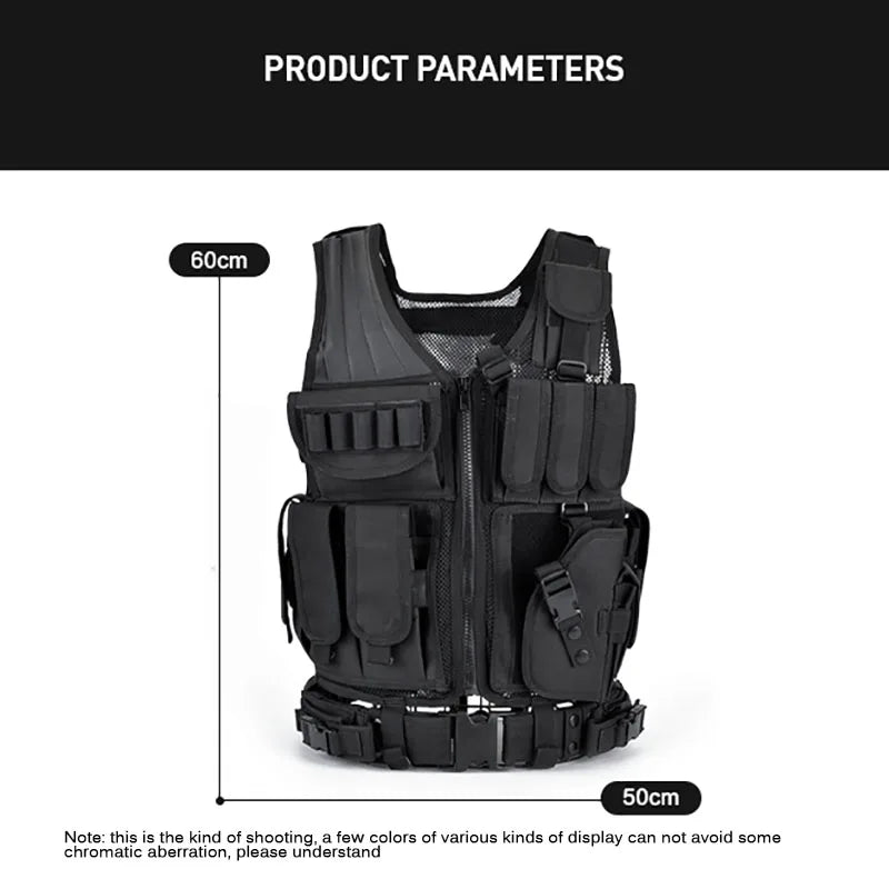 Adjustable Molle Tactical Vest Military Combat Body Armor Vests Security Hunting Army Outdoor CS Game Airsoft Training Jacket by PETAL & GLOW