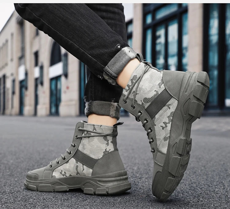 Military Boots for Men Autumn High Top Camouflage Desert Casual Flats Mens Boot Breathable Non Slip Work Shoes Zapatillas Hombre by PETAL & GLOW