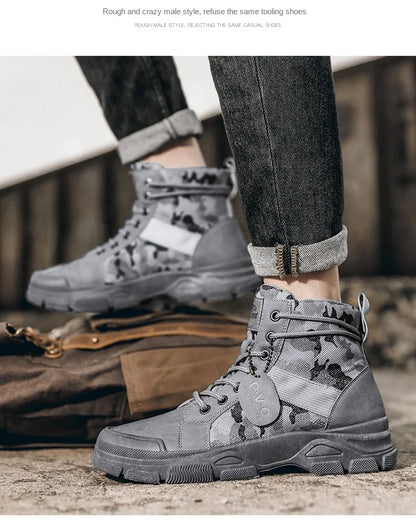 Military Boots for Men Autumn High Top Camouflage Desert Casual Flats Mens Boot Breathable Non Slip Work Shoes Zapatillas Hombre by PETAL & GLOW