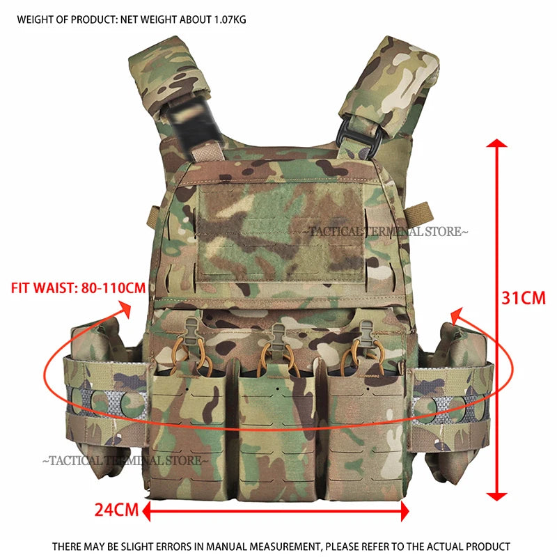 Ferro V5 FCPC Tactical Plate Carrier Quick Release Portable Body Armor Molle Airsoft Hunting Vest with 556 Triple Magazine Pouch by PETAL & GLOW