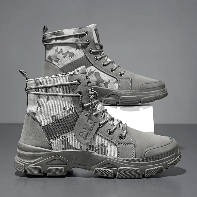 Military Boots for Men Autumn High Top Camouflage Desert Casual Flats Mens Boot Breathable Non Slip Work Shoes Zapatillas Hombre by PETAL & GLOW