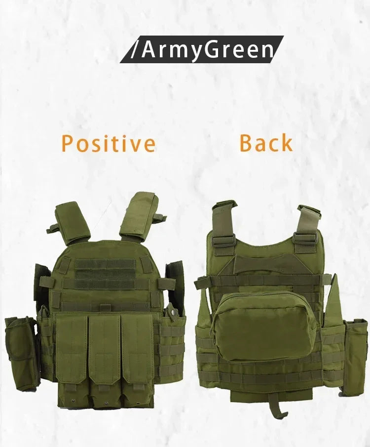 6094 Military Tactical Vest Body Armor Combat Army CS Gear Hunting Plate Carrier Airsoft Accessories Wargame Pouch Molle Vest by PETAL & GLOW