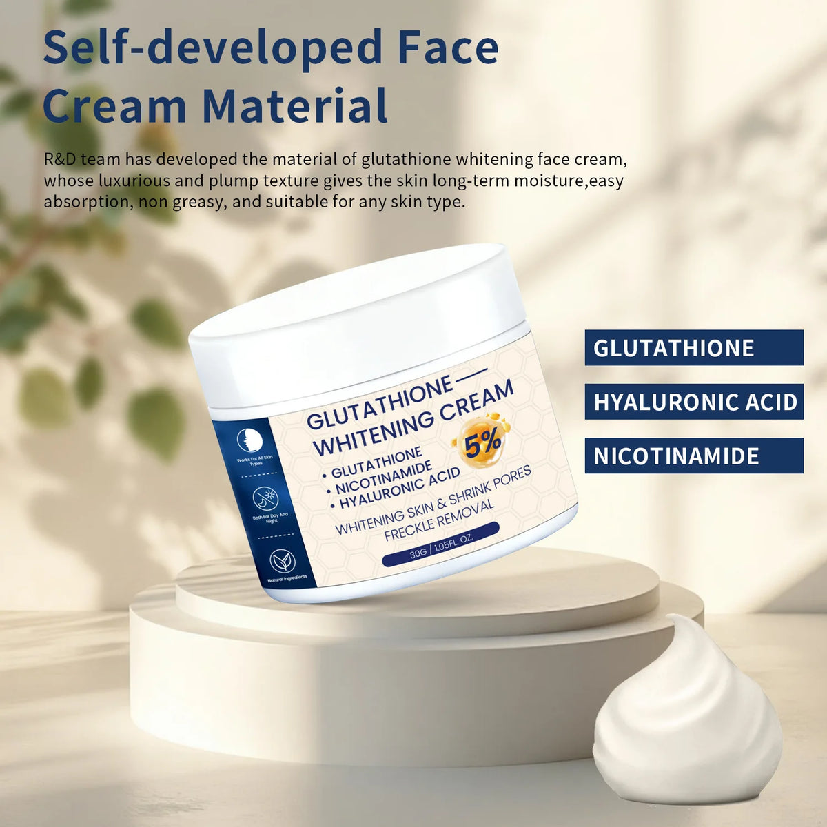 Whitening Face Cream, Reduce Dark Spots, Sun Spots, Melanin, With Collagen, Glutathione, Even Skin Tone For All Skin Types by PETAL & GLOW