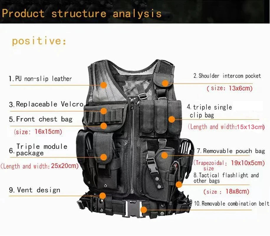 Adjustable Molle Tactical Vest Military Combat Body Armor Vests Security Hunting Army Outdoor CS Game Airsoft Training Jacket by PETAL & GLOW