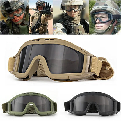 Tactical Goggles Mountaineering Shooting Sunglasses Windproof Sand Control Motocross CS Glasses 3 Lenses Replaceable Motorcycle by PETAL & GLOW